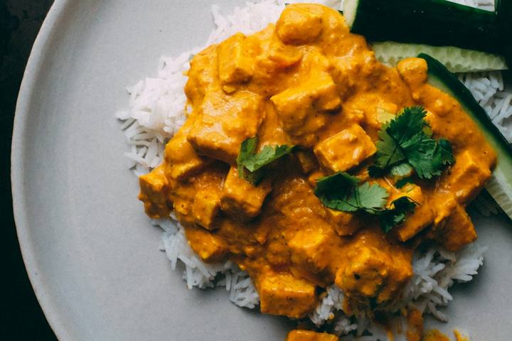 A Jain-style vegetarian curry served with rice